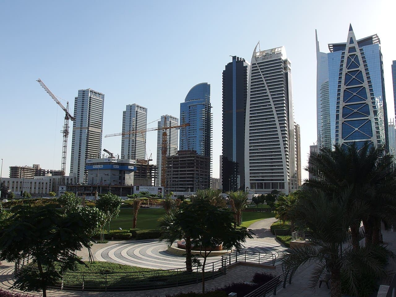 Lakeside residential towers and park