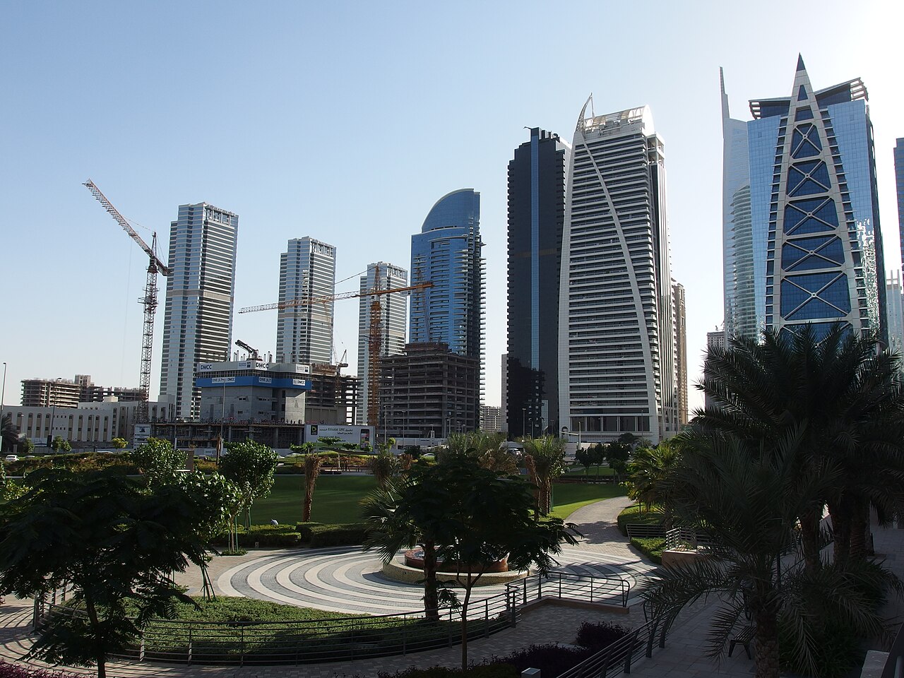 Lakeside residential towers and park